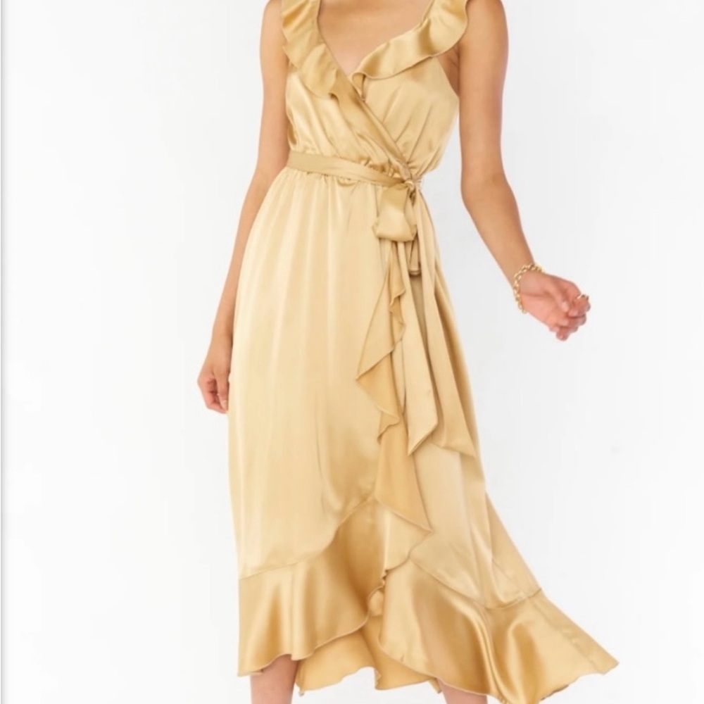 Show Me Your MuMu Gold Satin Wrap Dress
